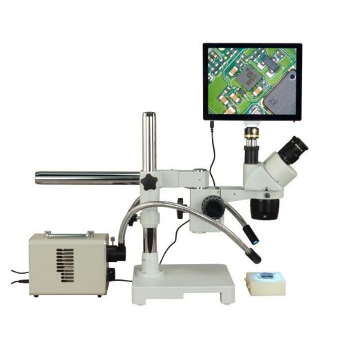 Trinocular 10x-20x-40x-80x 5mp touchpad boom stereo microscope+20w fiber light for sale