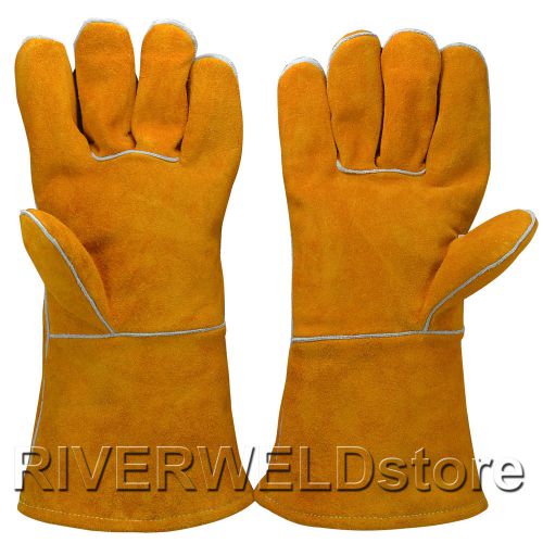 Reinforced back offer protection durability split cowhide leather welding gloves for sale