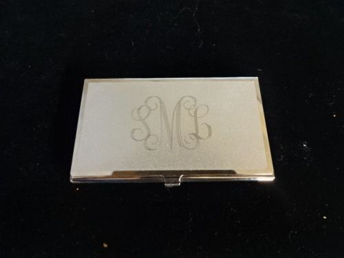 SILVER METAL SIGNET BUSINESS CARD HOLDER - INITIALS SML