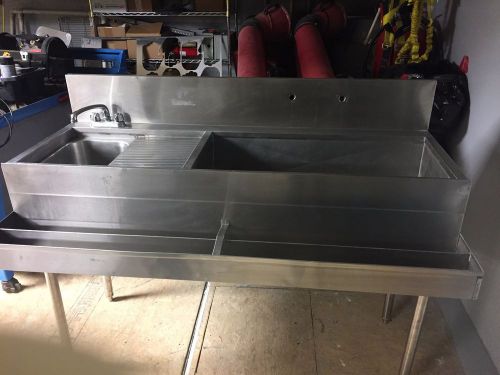 Stainless steel bar sink w/ ice bin and drainboard for sale