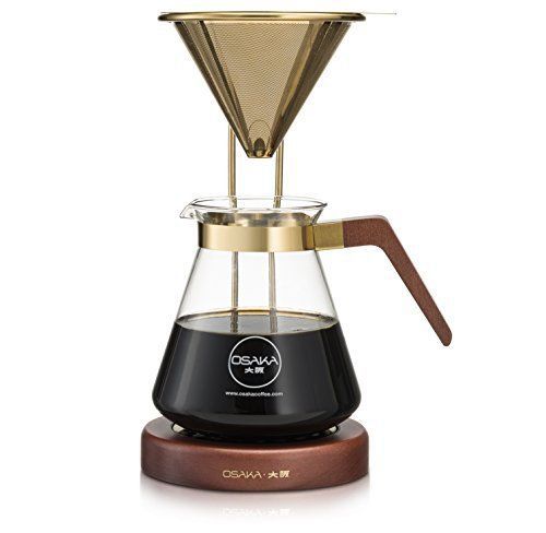 Osaka Large Gold Pour-Over Coffee Dripper with Wood Stand - Tojinbo