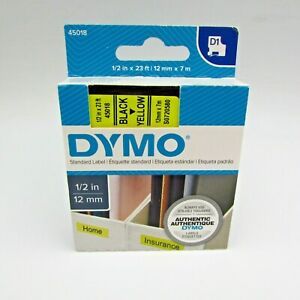 DYMO Standard D1 45018 Labeling Tape Black Print on Yellow Tape  1/2&#039;&#039; W x 23&#039; L