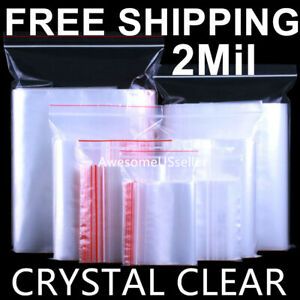 100Bags Crystal Clear 2Mi Reclosable Resealable Zip Lock Zipper Plastic Poly Bag