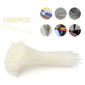 1000 PCS 8&#034; White Network Cable Cord Wire Ties Strap Zip Fasten Wrap Nylon New