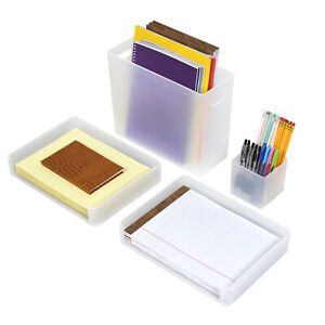 4 Pc Transparent Plastic Desk Organizer, Stackable File Storage for Home Office