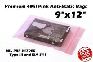 Antistatic Pink 4Mil 9&#034; x 12&#034; Zip Seal Plastic Bags Large Anti Static Lock Top