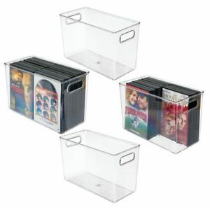 mDesign Plastic Office Storage Organizer Bin with Handles, 4 Pack, Clear