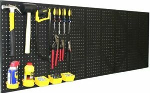(4) Black Plastic Pegboard Panels – 96” Wide Garage Tool Pegboard – AM 212