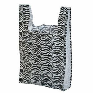 Medium Zebra Print Plastic T-Shirt Bags - Case of 500