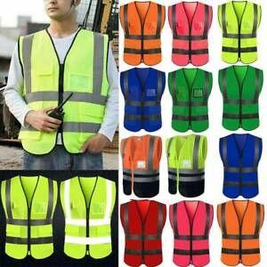 Hi Vis Viz Work Wear High Visibility Reflective Safety Vest Waistcoat Gilet Tops