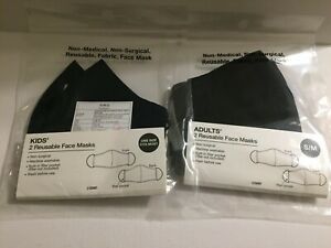 New 2 Adult S/M &amp; 2 One Size Kids Reusable Masks