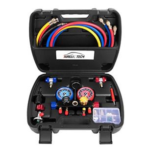 AURELIO TECH 2020 UPGRATE Version 4 Way A/C Manifold Gauge Set Fits R134A R410A