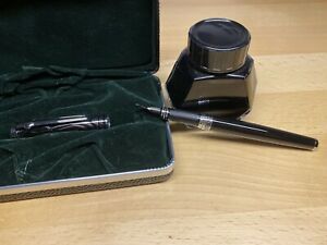 Duke Ruby Fountain Pen Silver Trim Ink Refills with Box Case and Ink Bottle