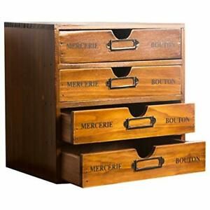 Home Office Desk Organizer with 4 Storage Drawers - Wooden Storage Box -