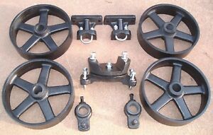 ANTIQUE HIT &amp; MISS GAS ENGINE CAST IRON CART TRUCK PARTS SET FIVE SPOKE WHEELS