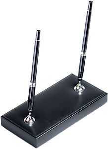 Dacasso Black Bonded Leather Double Pen Stand, 4 x 8.125 x 1.5 A1412