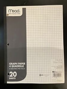 Mead Graph Paper, 4 Quadrille, 11in X 8.5in, 20 Sheets