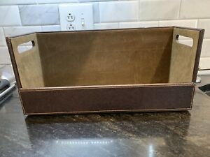 Leather Desk/Media Organizer Desktop Office Document or Media Storage-Brown