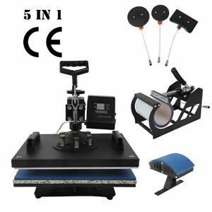 5 in 1 T-Shirt Heat Press Machine Transfer Kit Sublimation Digital Cup Cap&amp; Hat
