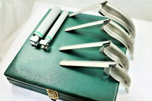 LARYNGOSCOPE SET OF 4 BLADES 01,02,03,04 + S &amp; M HANDLE FLEXI-TIP FIBER-OPTIC