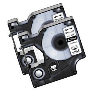 2PK 18444 Black on White IND Vinyl Label 1/2&#034; for DYMO Rhino 1000 5000 5200 Tape
