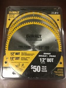 Dewalt dw3128bp3 Two 12&#034; 80T &amp; 12&#034; 32T Concrete Sawblades