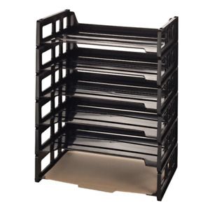 Office Depot 30% Recycled Ribbed Bottom Stackable Letter Trays, Black, Pack Of 6