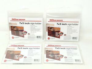4x Office Depot Clear Acrylic Wall Display Sign Holder 7&#034; x 5&#034; Mountable - NEW