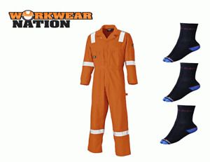 Dickies Cotton Coverall, Reflective Hi Viz Strips, Boiler Suit Orange FREE SOCKS