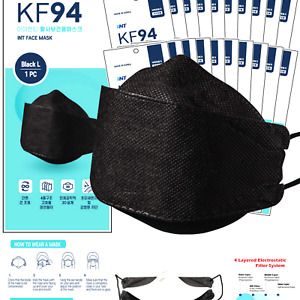 30 Pack  INT BLACK KF94 Certified, 4-Layered Face Safety, Patented Adjusta...