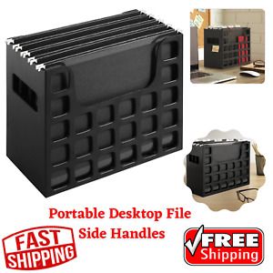 Desktop File Organizer Portable Side Handles Letter Size Hanging Folders Black