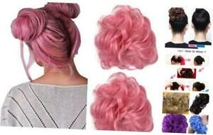Pink Hair Bun Extensions Wavy Curly Messy Donut Chignons Hair Piece #2311-pink