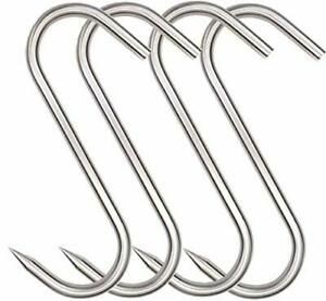 Meat Hook Heavy Duty S Hooks 10&#034; Stainless Steel Processing Butcher For 4 Pack