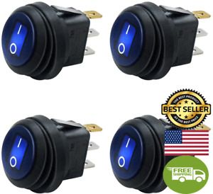 Mxuteuk 4Pcs 12V Waterproof round Rocker Switch Blue LED Lighted SPST 3 Pins On-