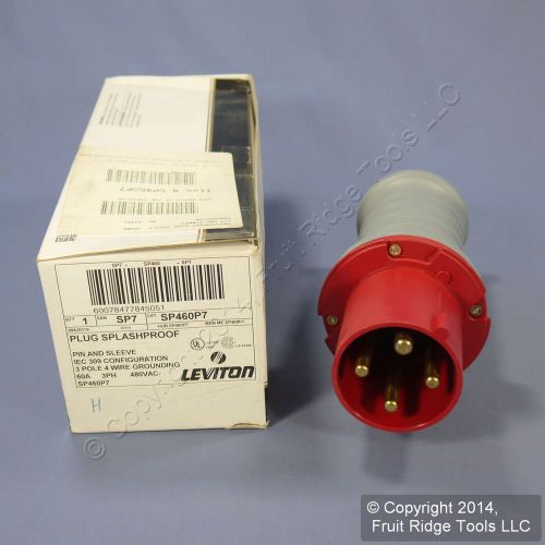 Leviton industrial iec 309 pin &amp; sleeve splashproof plug 60a 480v 3? sp460p7 for sale