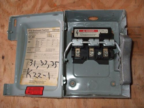 SIEMENS ITE DISCONNECT TYPE 1 CAT# NF351 30A 600V 3P NON-FUSIBLE