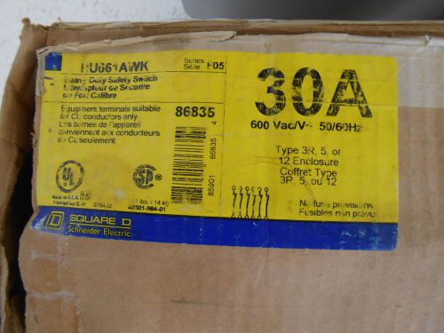 Square d hu661awk hd safety switch n/f 30 amp 600 volt disconnect for sale