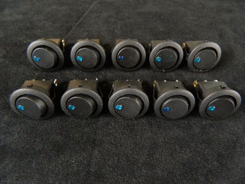 10 pack round on off rocker switch mini toggle blue led 3/4 mount hole ec-1213bl for sale