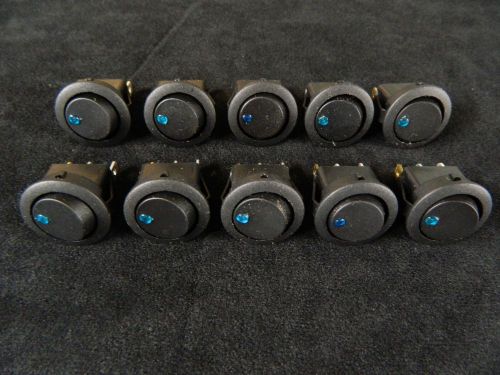 10 PACK ROUND ON OFF ROCKER SWITCH MINI TOGGLE BLUE LED 3/4 MOUNT HOLE EC-1213BL