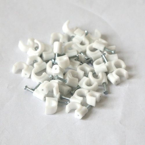 Quality 100pcs plastic round wire cable clips 6 mm white with fixing nails bbus for sale