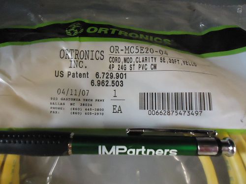 Ortronics OR-MC5E20-04 Clarity 5E Modular Yellow Patch Cord 20&#039; Brand New!