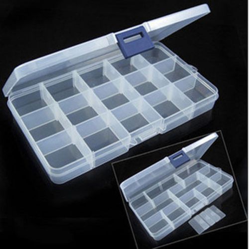 Compact adjustable 15 compartment plastic storage box jewelry tool container new for sale