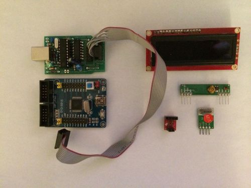 atmega32 board,USB tiny,LCD,I2C temp sensor,Radio Tx &amp; Rx,3x Mabuchi DC motors