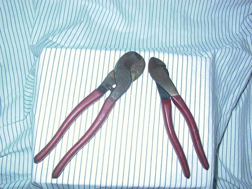 2 each KLEIN ELECTRICIANS CUTTERS Curved handle Dykes and Leverage Cable Cutter