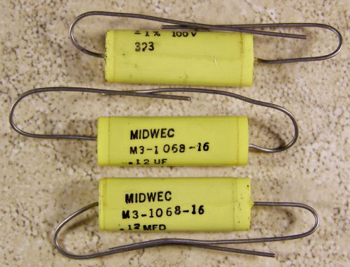 3 MIDWEC M3 .12uf 100VDC Polyester Film Capacitors +/-1% NOS