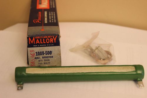 Vintage PR Mallory 10AV-500 Adj. Resistor 500 Ohm 100 Watt