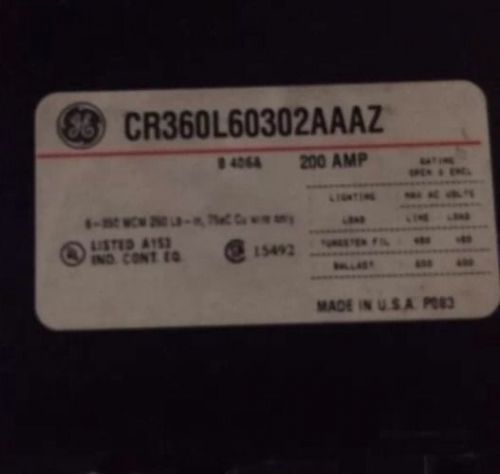 Ge 200 amp lighting contactor (cr360l60302aaaz) for sale