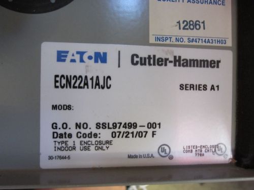 Eaton Cutler-Hammer Size 1 Combination Motor Starter 15A 3P 480V ECN22A1AJC