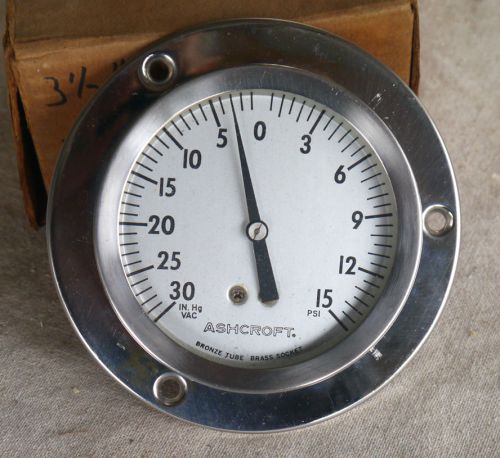 New! ashcroft 3.5&#034; 15#&amp;vac pressure/vacuum gauge - new old stock for sale