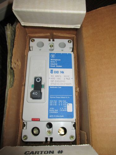 New genuine westinghouse industrial circuit breaker ehd2040, 40a 480vac, 2-pole for sale